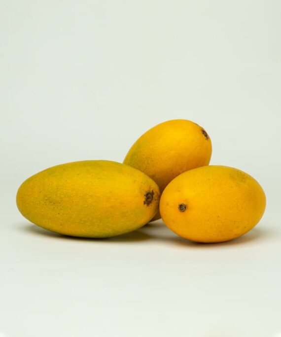 Fresh Dussehri mango with green skin, known for its distinct flavor and smooth texture, ready to be savored.